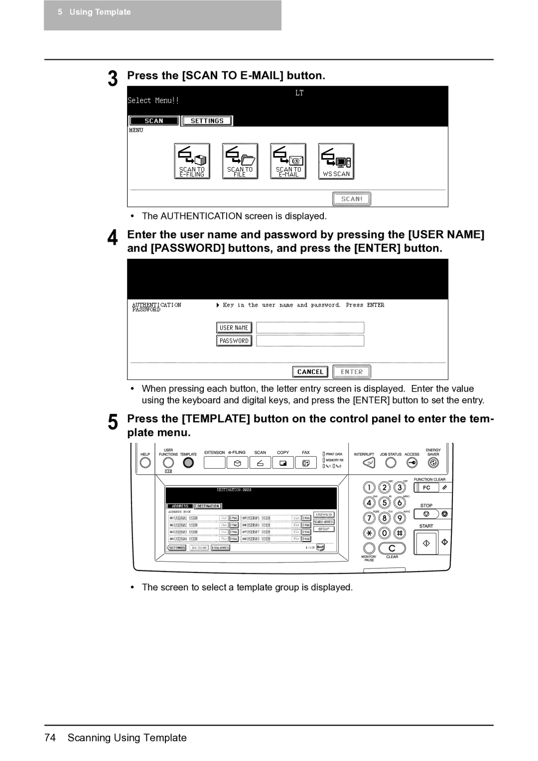 Toshiba 352, 452, 282 manual Authentication screen is displayed 