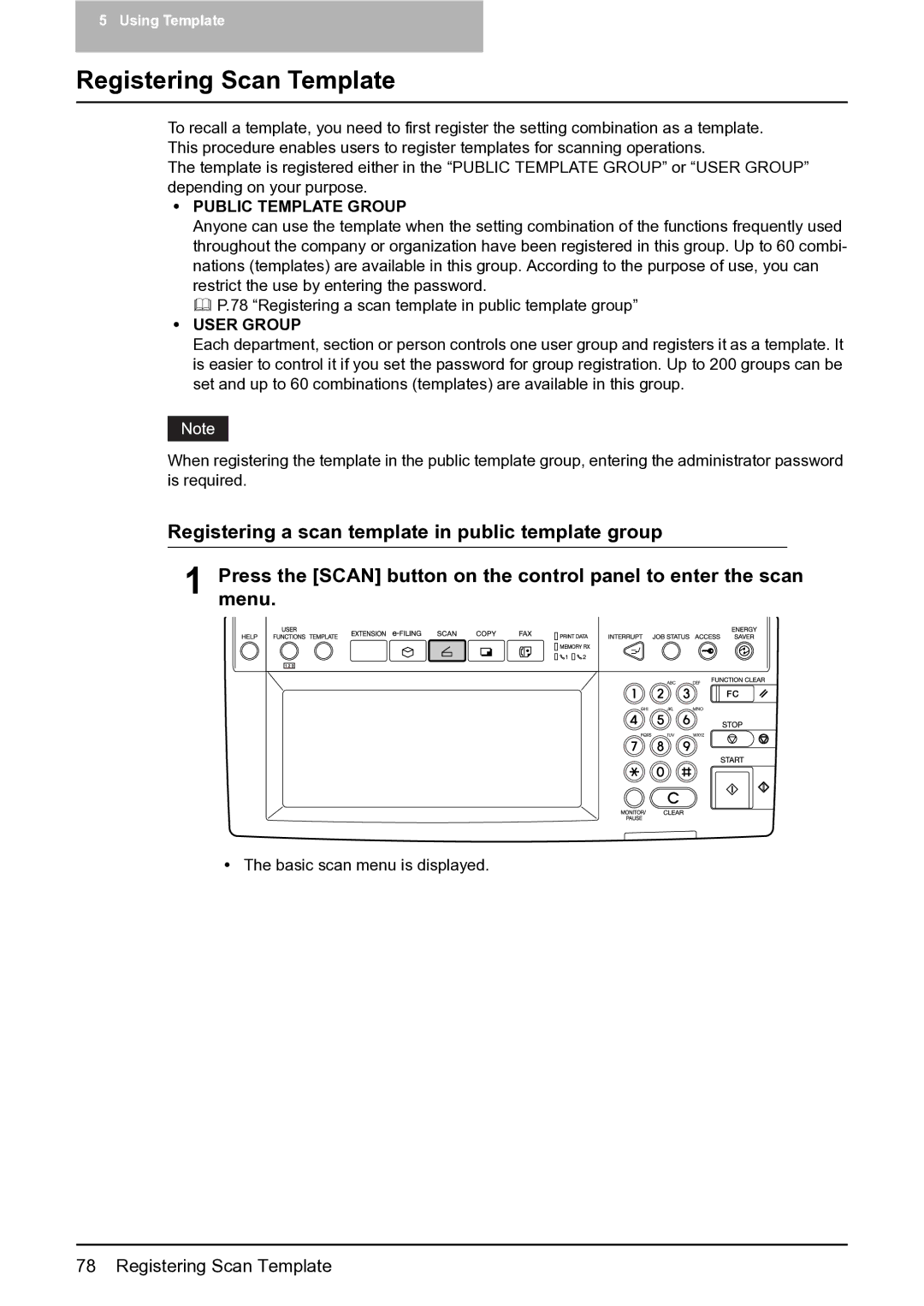 Toshiba 452, 282, 352 manual Registering Scan Template, Public Template Group, User Group 