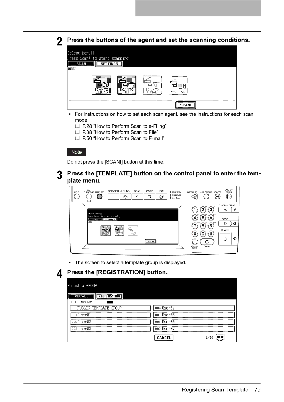 Toshiba 282, 452, 352 manual Press the Registration button 