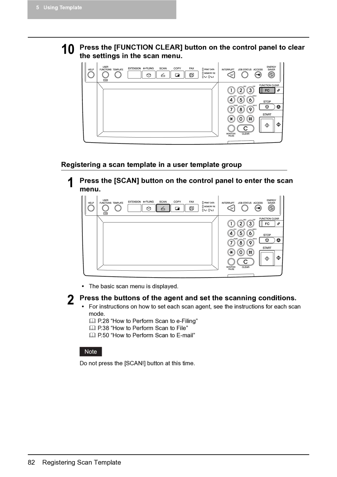 Toshiba 282, 452, 352 manual Basic scan menu is displayed 