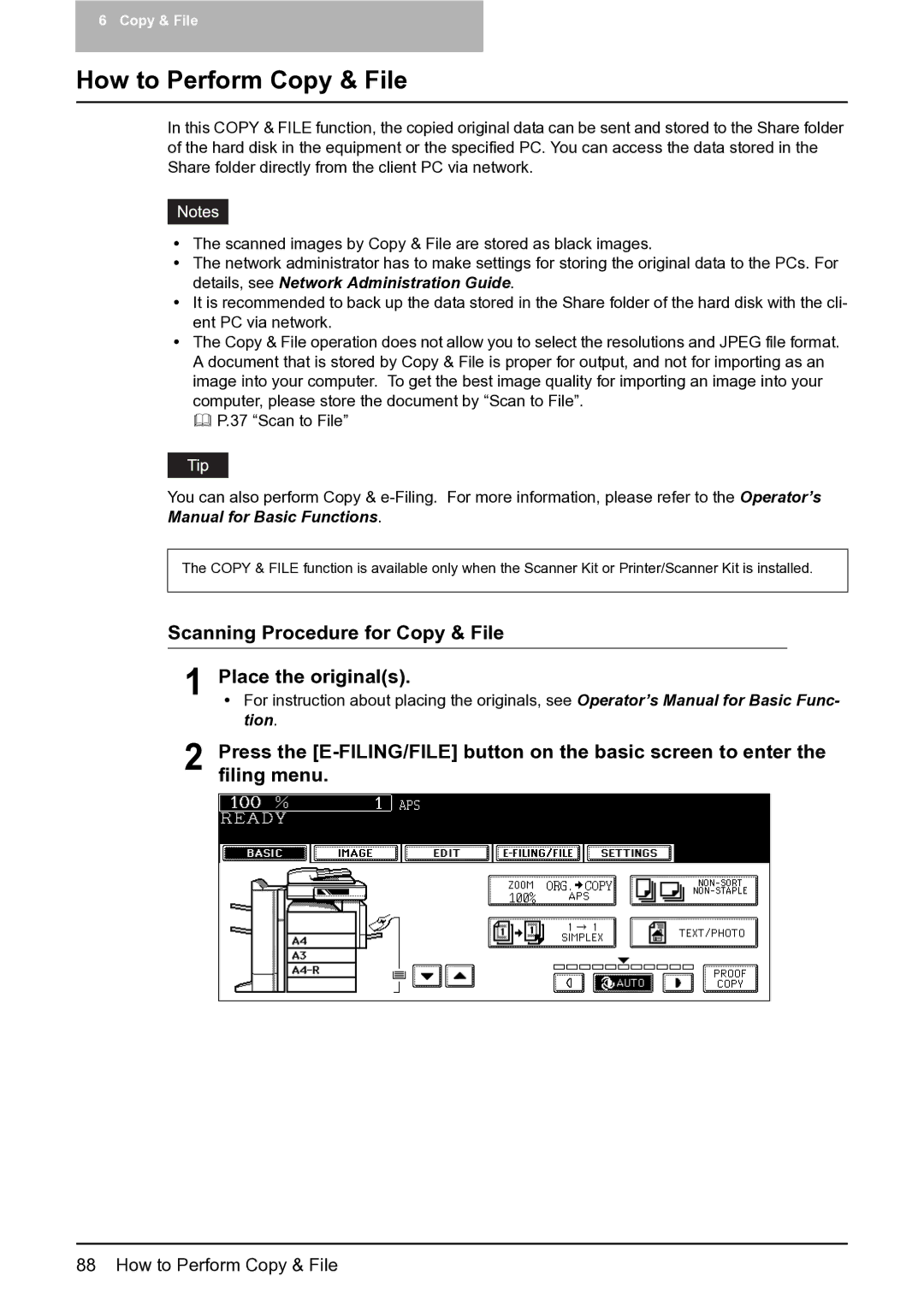 Toshiba 282, 452, 352 manual How to Perform Copy & File, Scanning Procedure for Copy & File Place the originals 