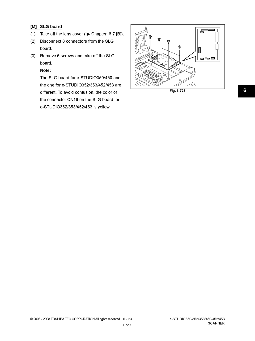 Toshiba 453, 452, 350, 353 service manual SLG board 