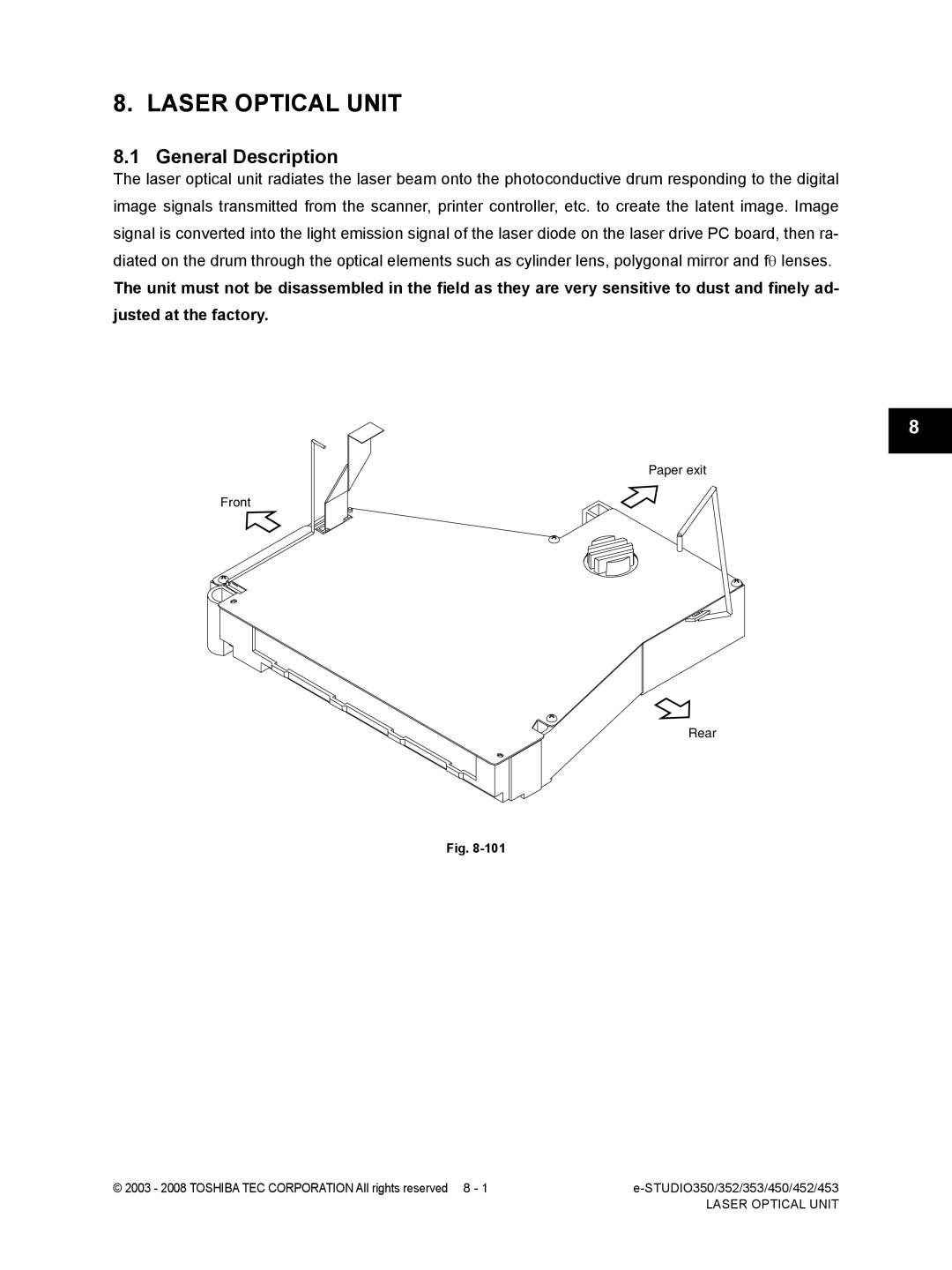 Toshiba 453, 452, 350, 353 service manual Laser Optical Unit 