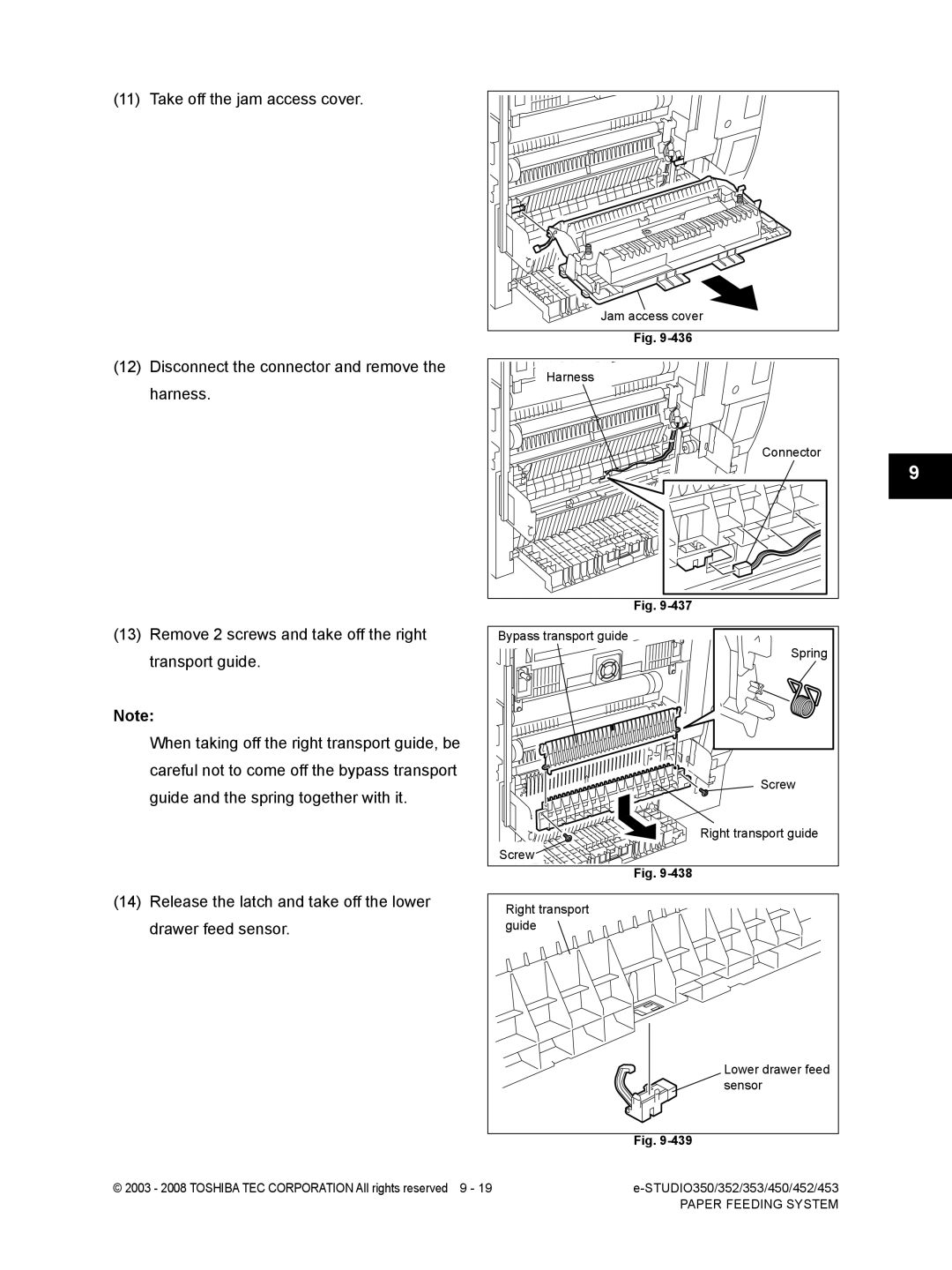 Toshiba 453, 452, 350, 353 service manual Jam access cover 