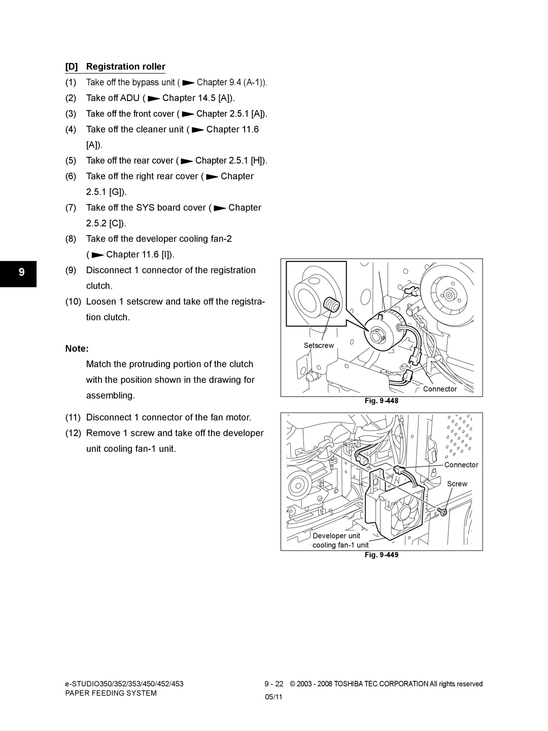 Toshiba 452, 453, 350, 353 service manual Registration roller, Setscrew 