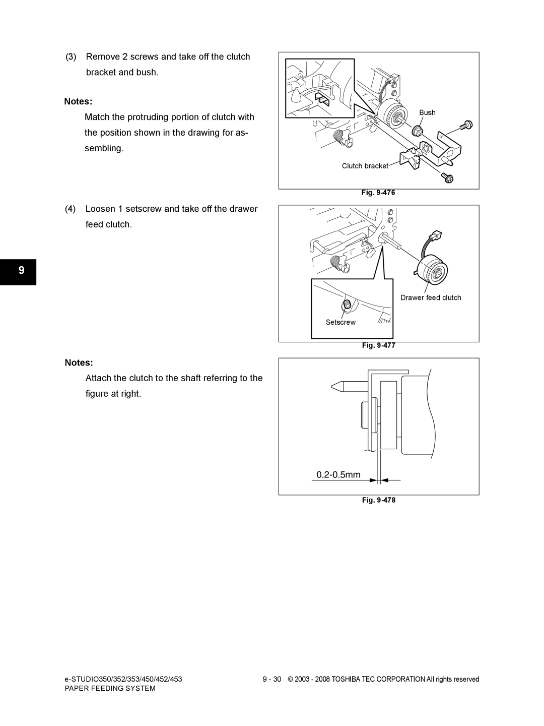 Toshiba 452, 453, 350, 353 service manual 0.5mm 