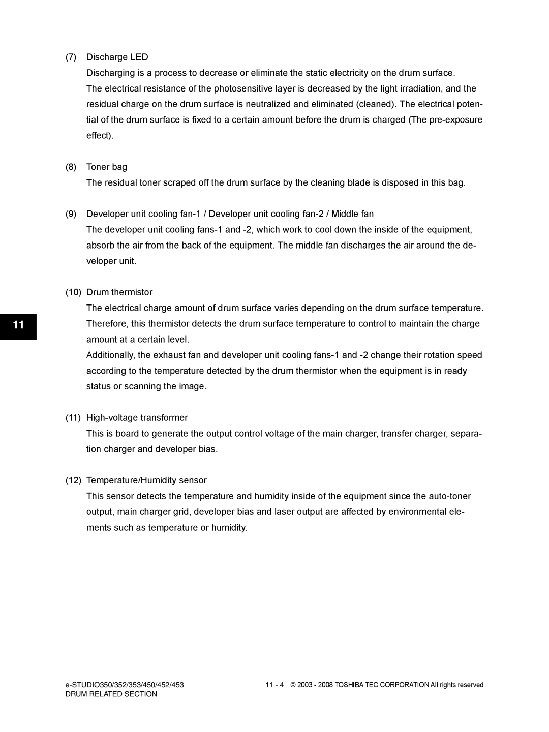 Toshiba 350, 452, 453, 353 service manual Drum Related Section 