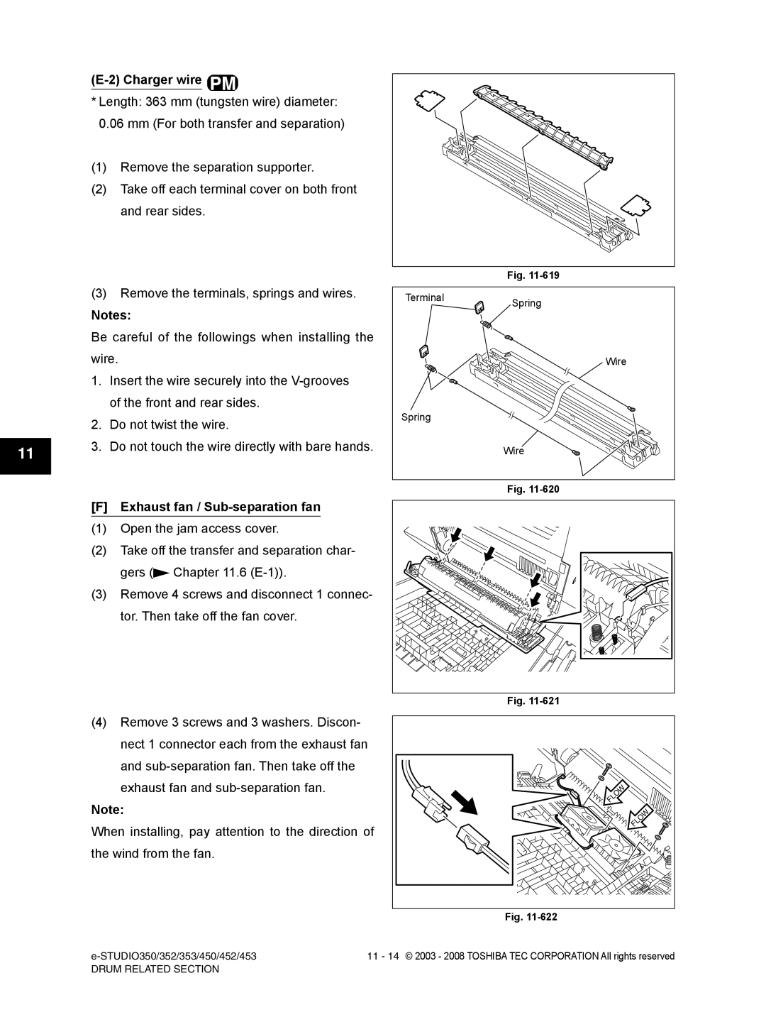 Toshiba 452, 453, 350, 353 service manual Charger wire, Exhaust fan / Sub-separation fan 