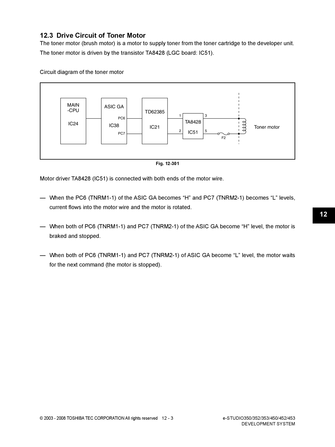 Toshiba 453, 452, 350, 353 service manual Drive Circuit of Toner Motor 