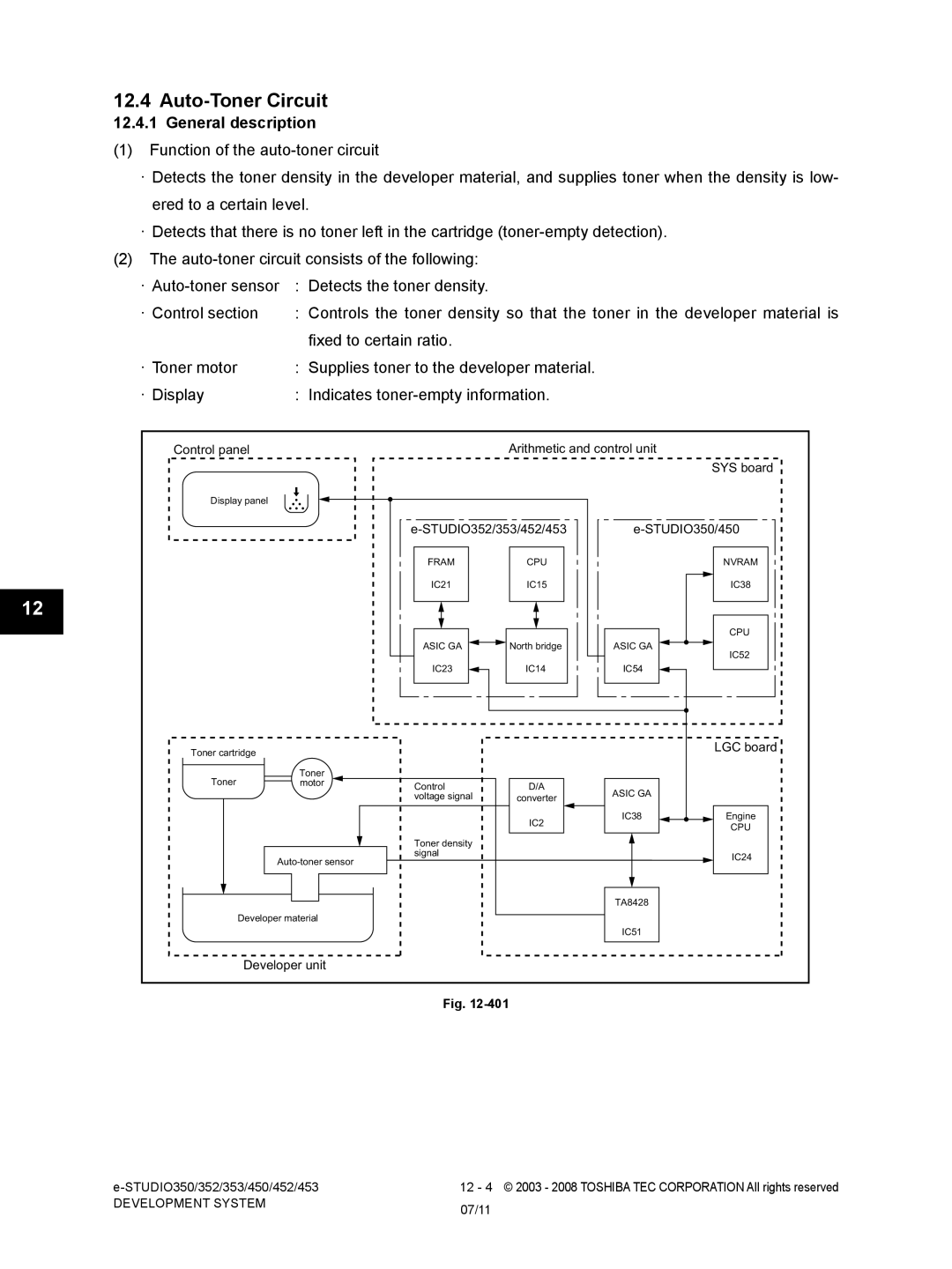 Toshiba service manual Auto-Toner Circuit, STUDIO352/353/452/453 STUDIO350/450 