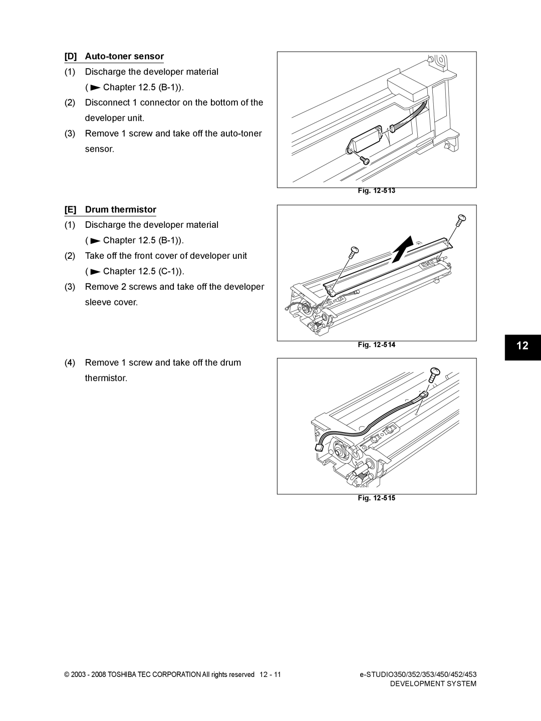 Toshiba 453, 452, 350, 353 service manual Auto-toner sensor, Drum thermistor 