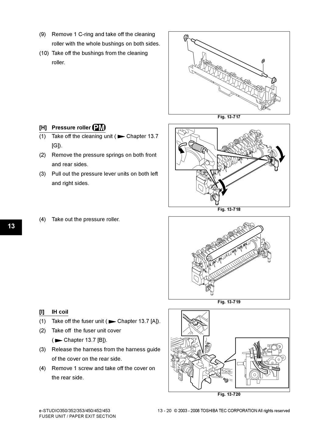 Toshiba 350, 452, 453, 353 service manual Pressure roller, IH coil 