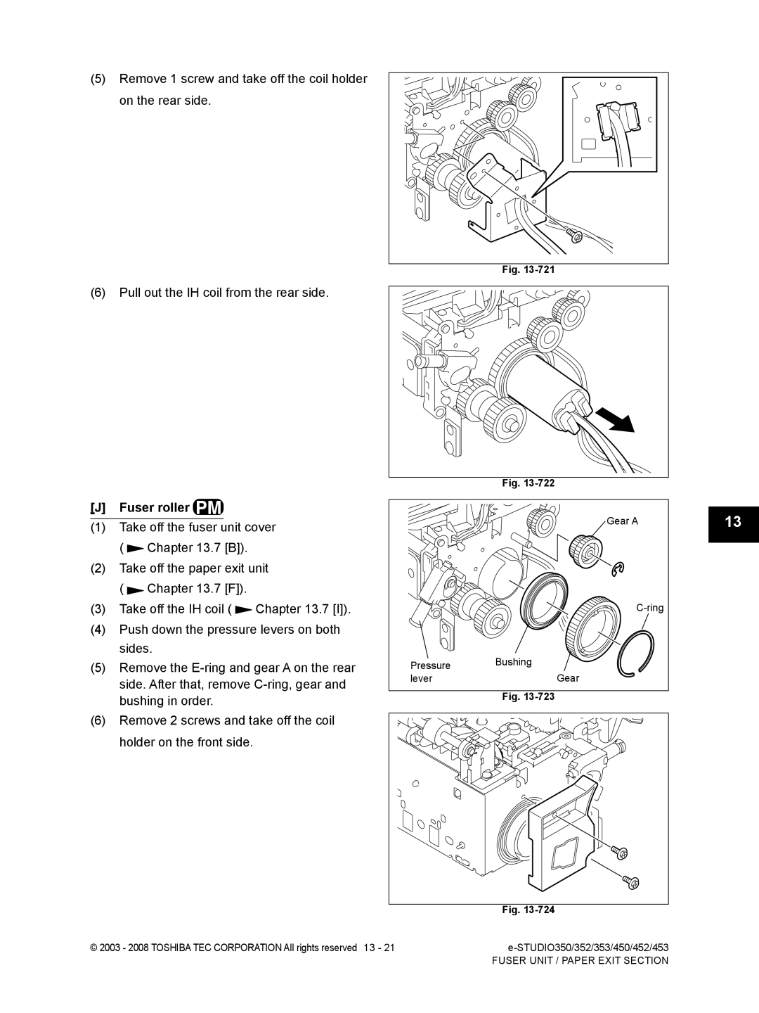 Toshiba 353, 452, 453, 350 service manual Fuser roller 