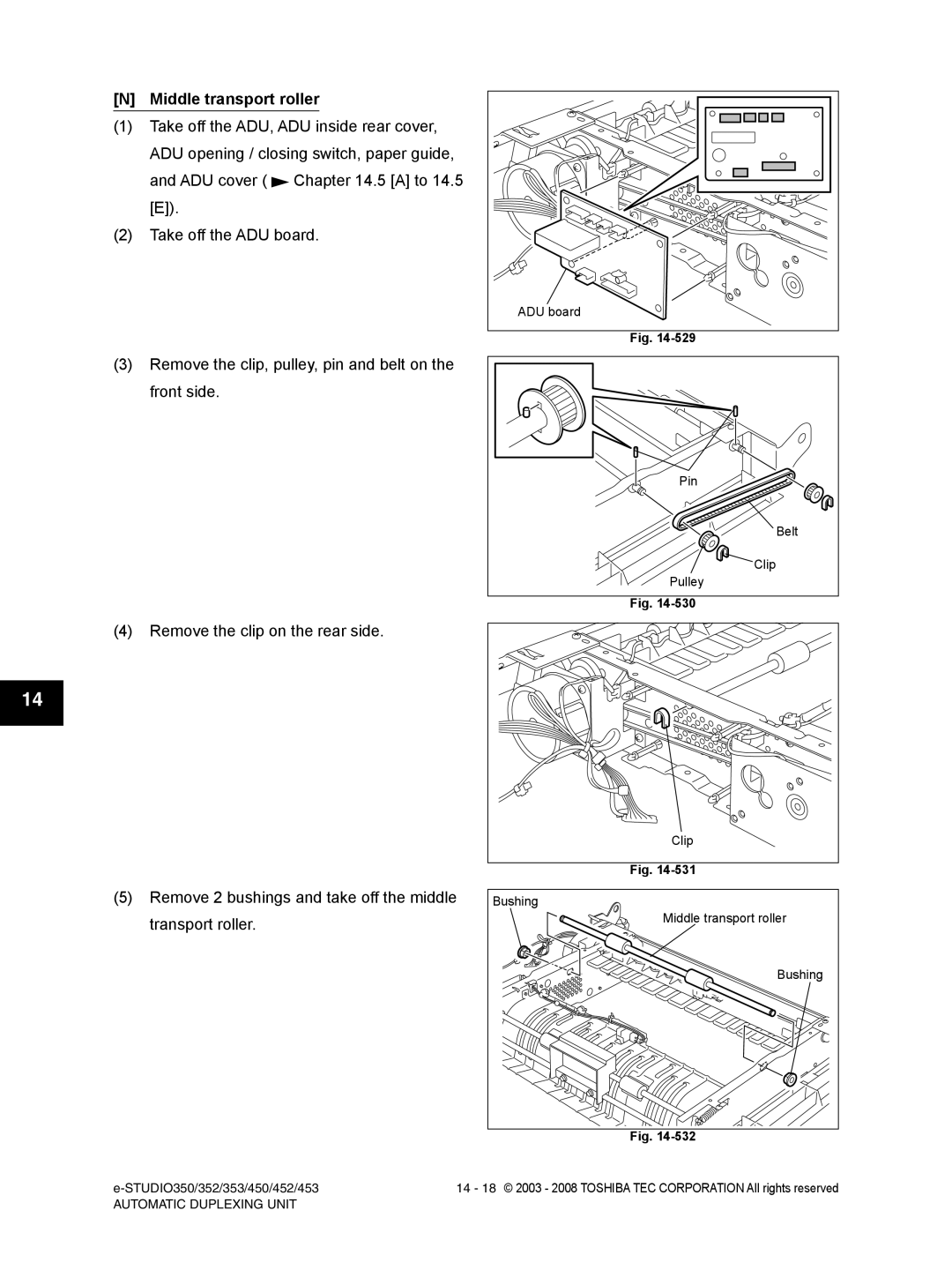 Toshiba 350, 452, 453, 353 service manual Middle transport roller, Bushing 