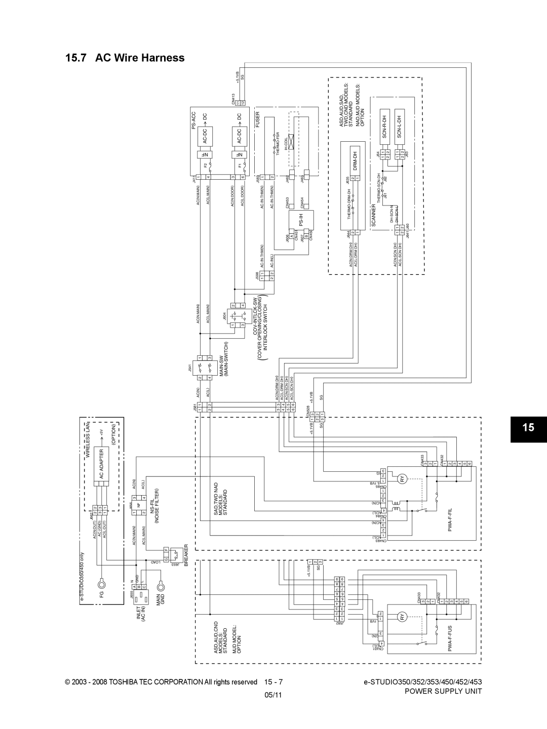 Toshiba 353, 452, 453, 350 service manual AC Wire Harness, 2003 2008 Toshiba TEC Corporation All 