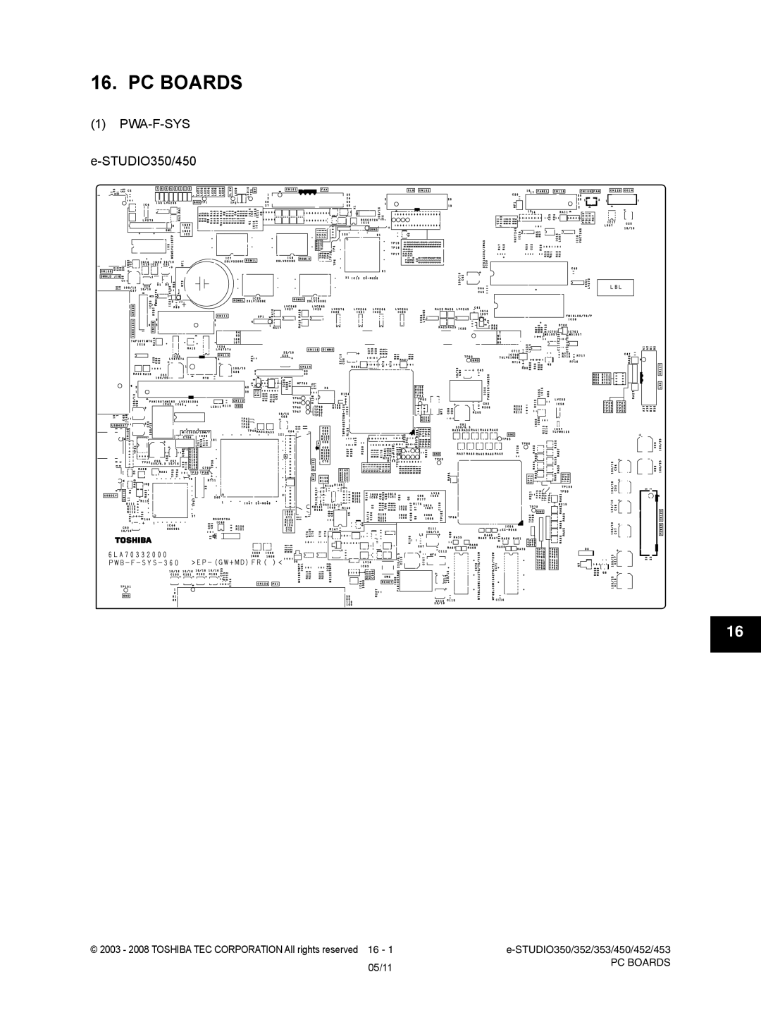 Toshiba 453, 452, 353 service manual PC Boards, PWA-F-SYS e-STUDIO350/450 