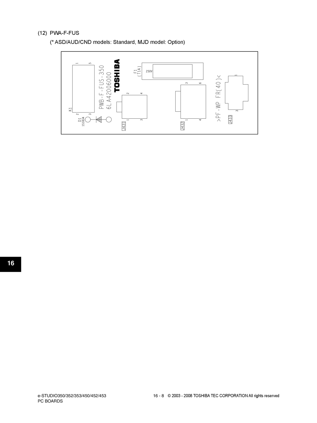 Toshiba 452, 453, 350, 353 service manual PWA-F-FUS ASD/AUD/CND models Standard, MJD model Option 