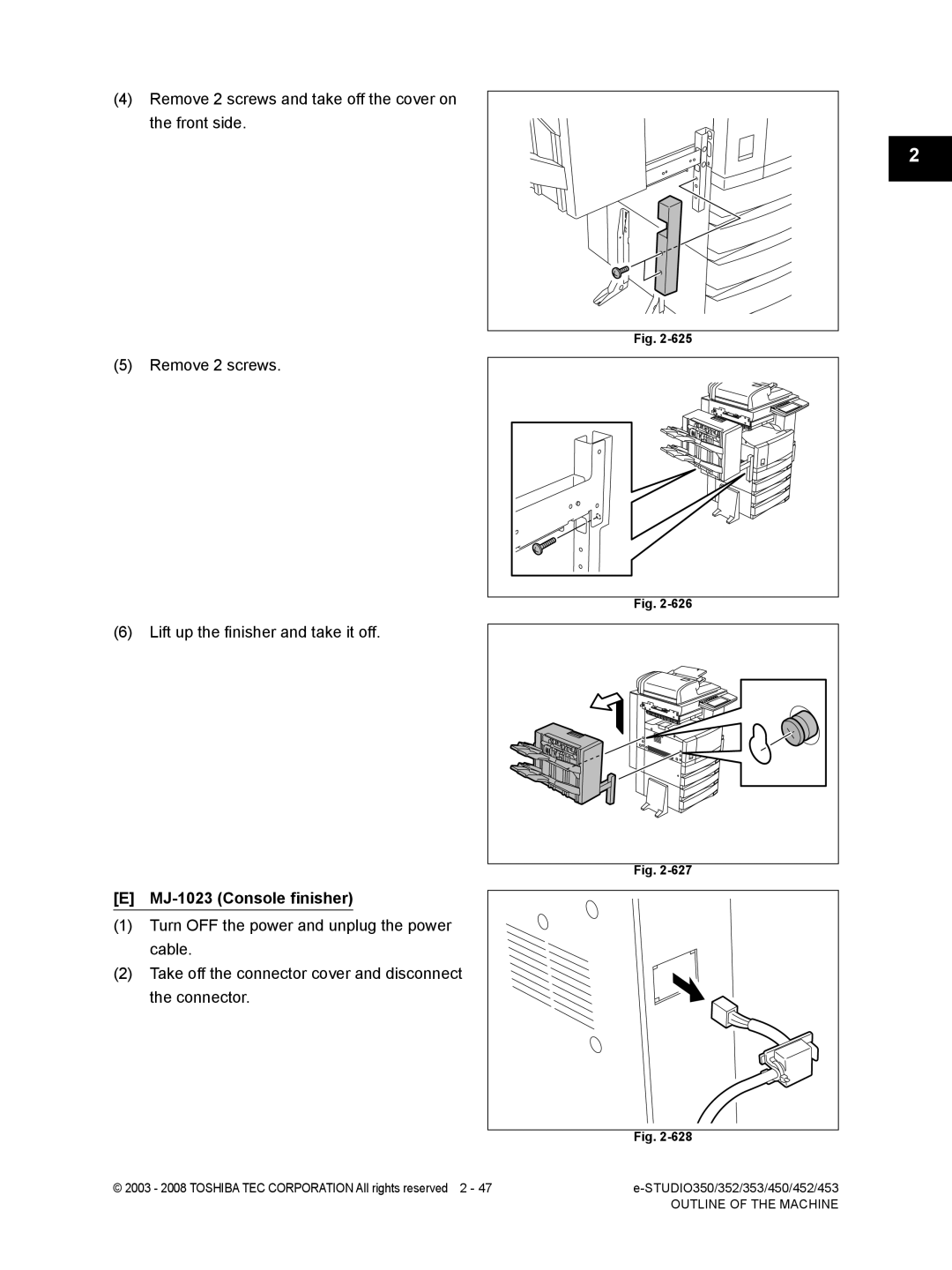 Toshiba 353, 452, 453, 350 service manual MJ-1023 Console finisher 