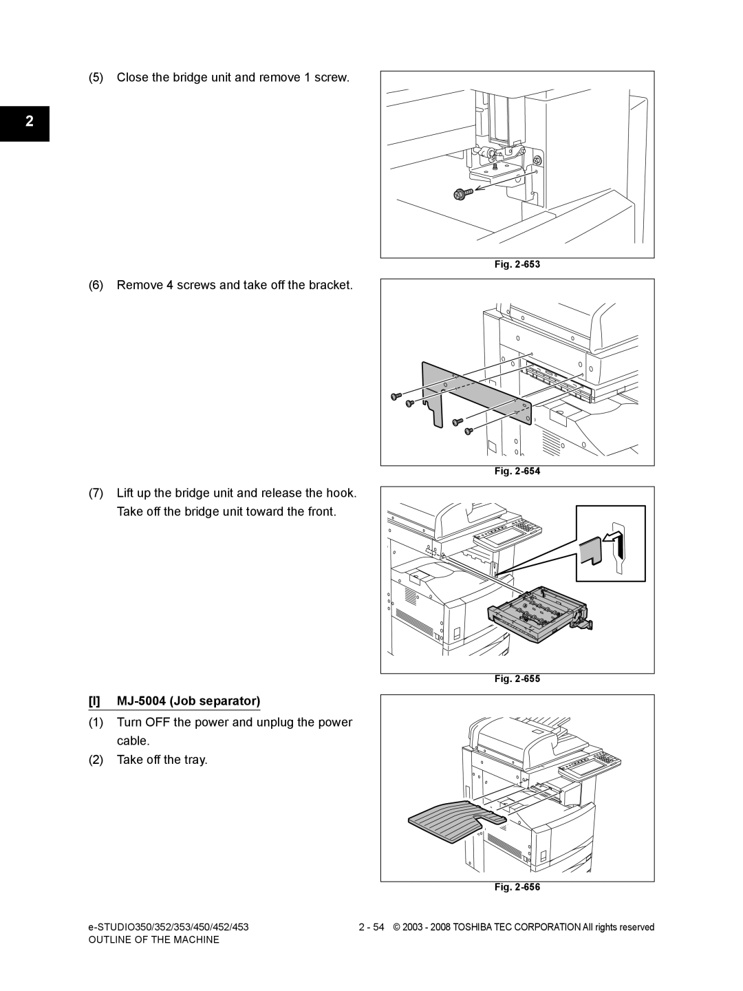 Toshiba 350, 452, 453, 353 service manual MJ-5004 Job separator 