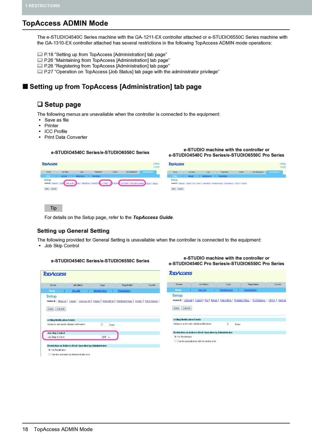 Toshiba 4540c with GA-1211-EX manual „ Setting up from TopAccess Administration tab ‰ Setup, Setting up General Setting 