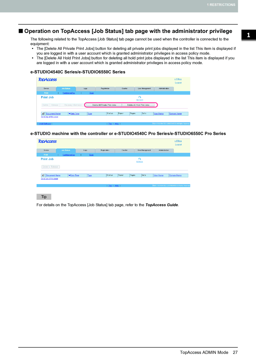 Toshiba 4540c with GA-1211-EX manual TopAccess Admin Mode 