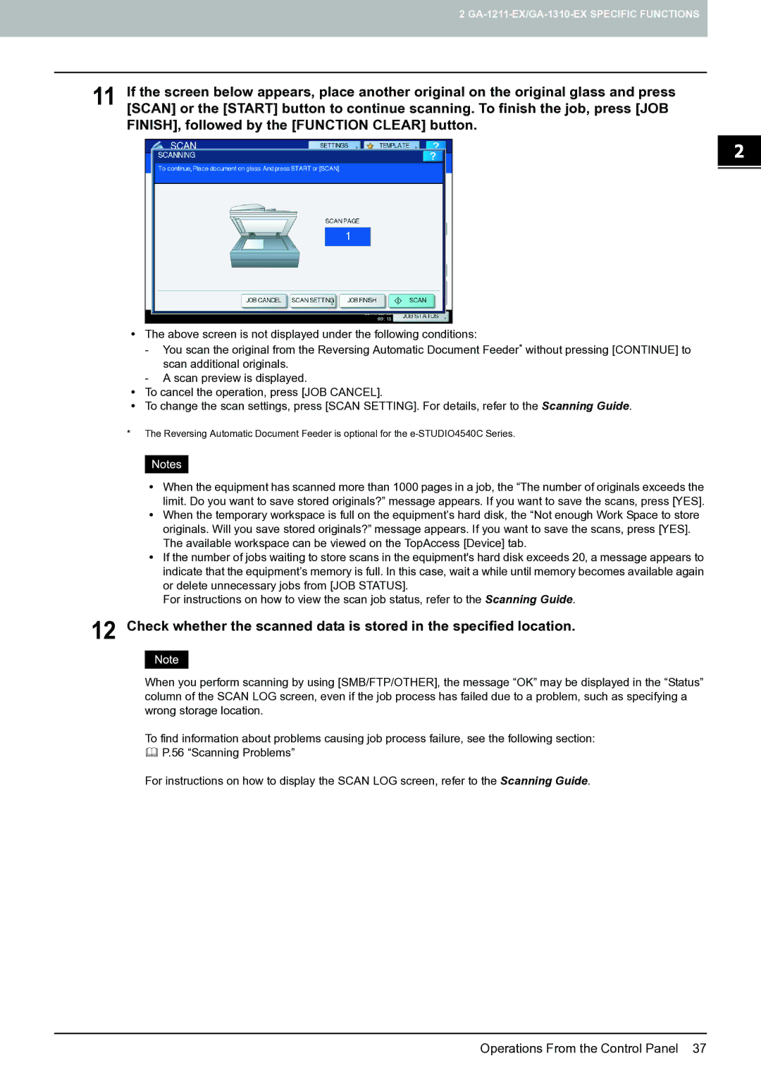 Toshiba 4540c with GA-1211-EX manual Operations From the Control Panel 