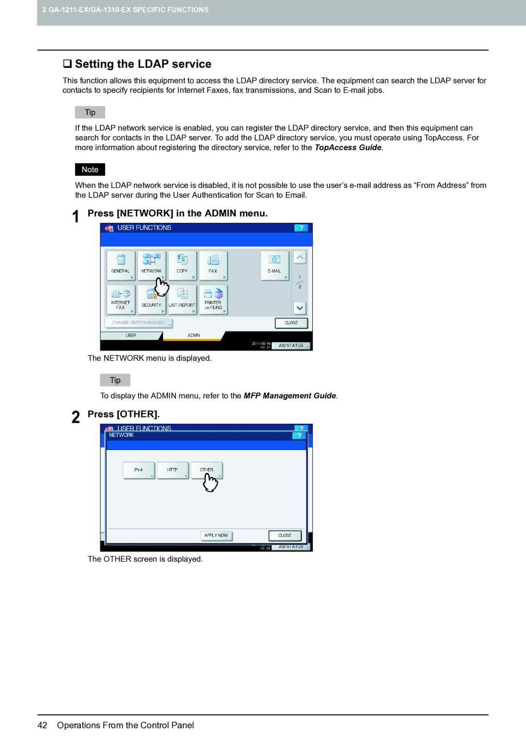 Toshiba 4540c with GA-1211-EX manual ‰ Setting the Ldap service, Press Other 