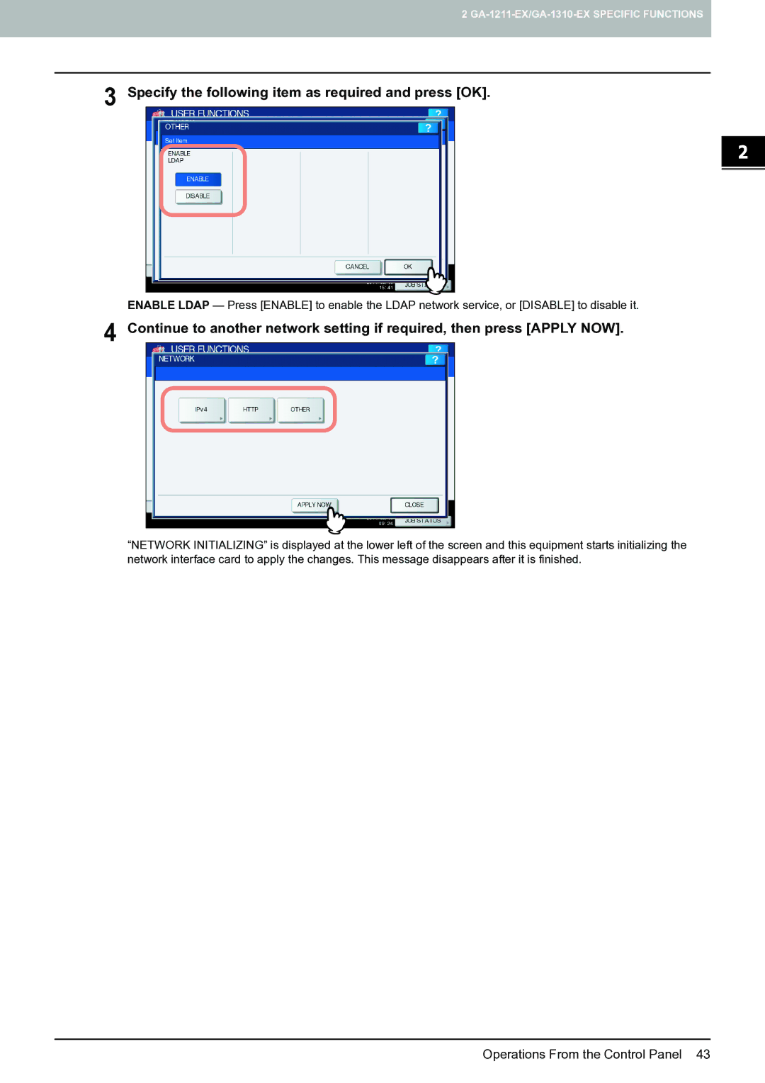 Toshiba 4540c with GA-1211-EX manual Specify the following item as required and press OK 