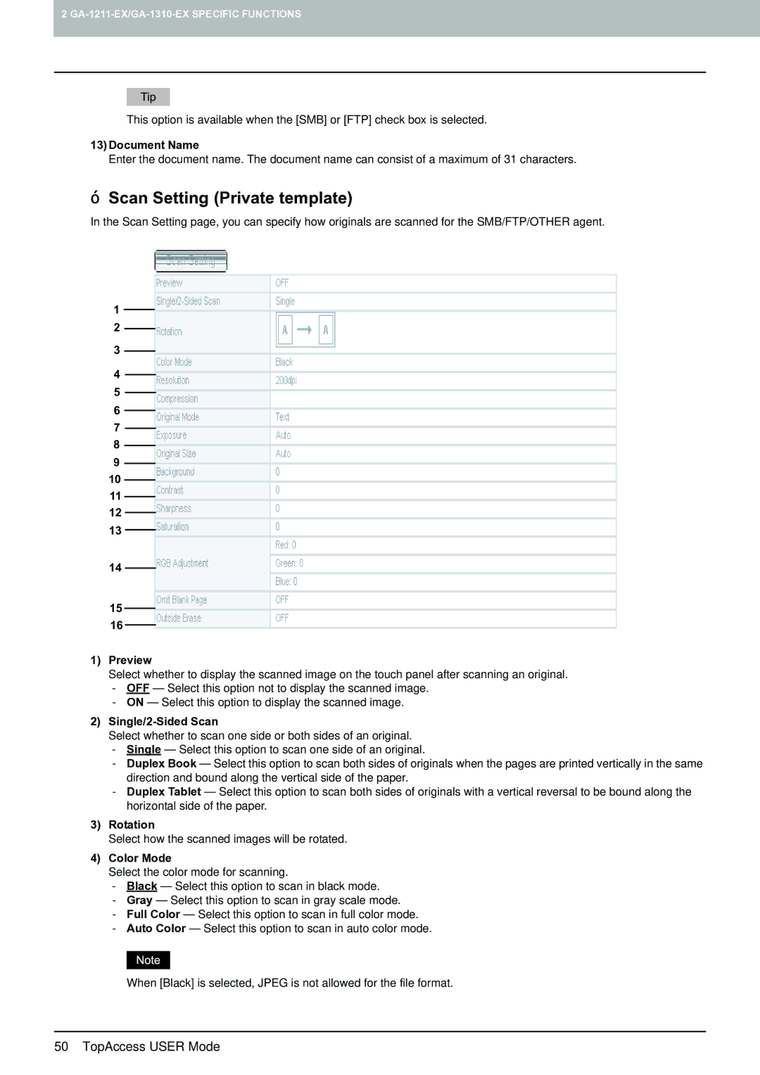 Toshiba 4540c with GA-1211-EX manual ‰ Scan Setting Private template, Preview 