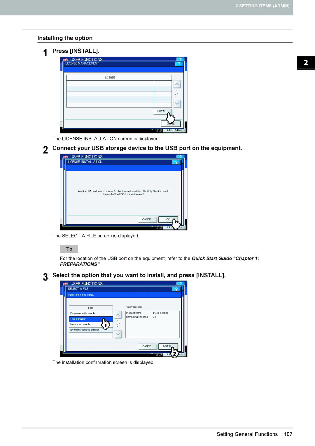 Toshiba 4540C manual Installing the option Press Install 