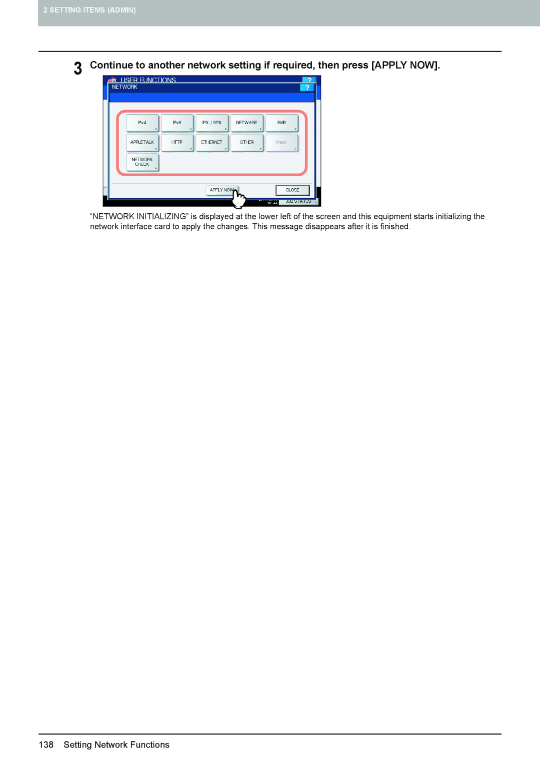 Toshiba 4540C manual Setting Network Functions 