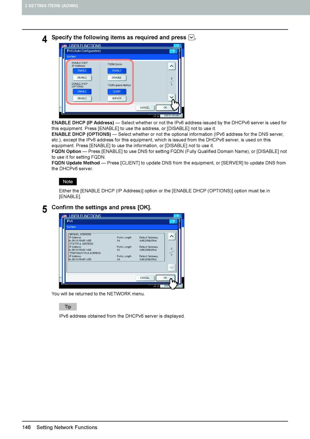 Toshiba 4540C manual Specify the following items as required and press 