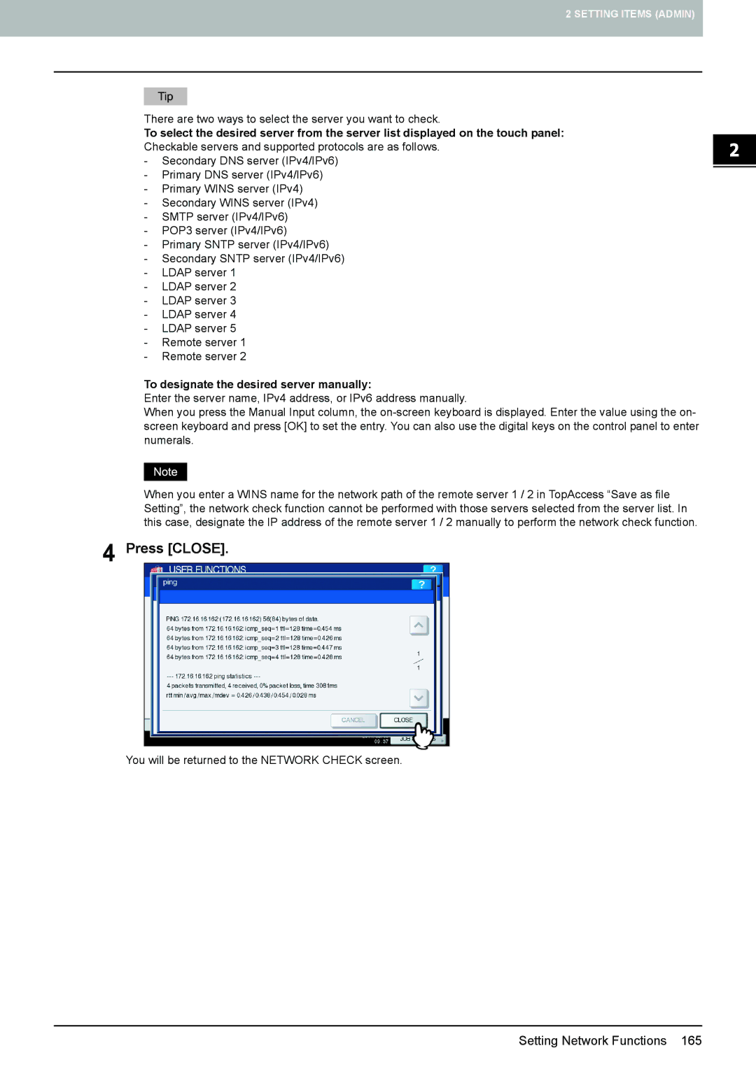 Toshiba 4540C Press Close, To designate the desired server manually 