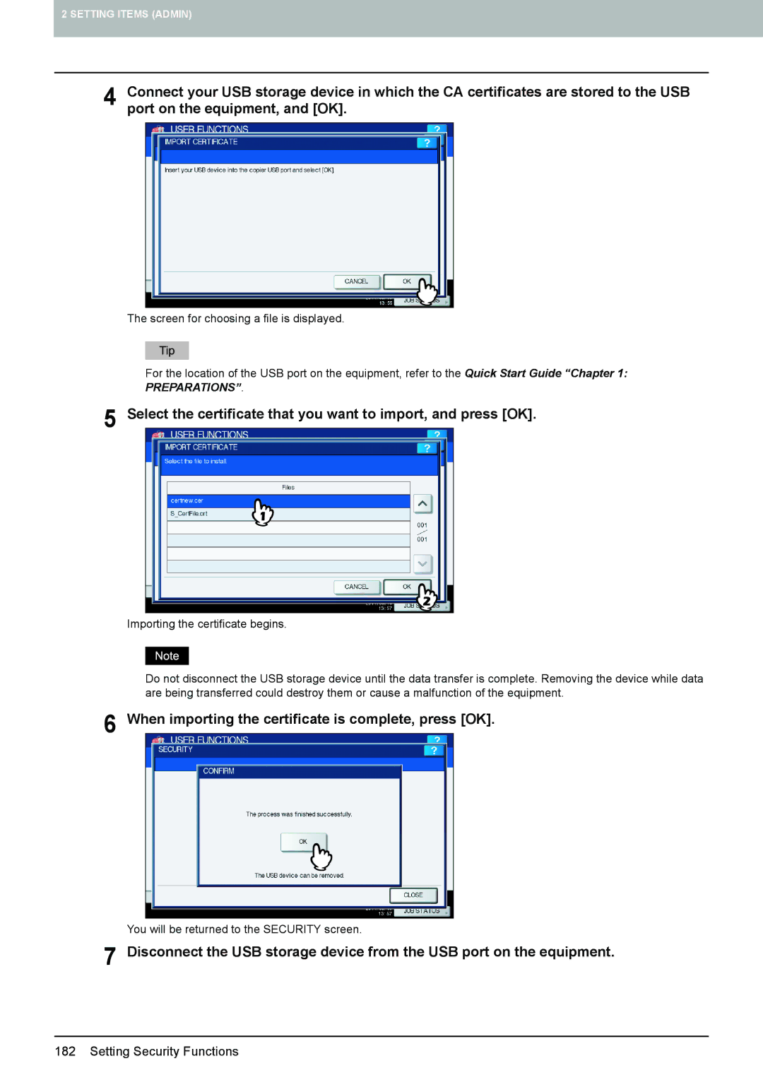 Toshiba 4540C manual Select the certificate that you want to import, and press OK 