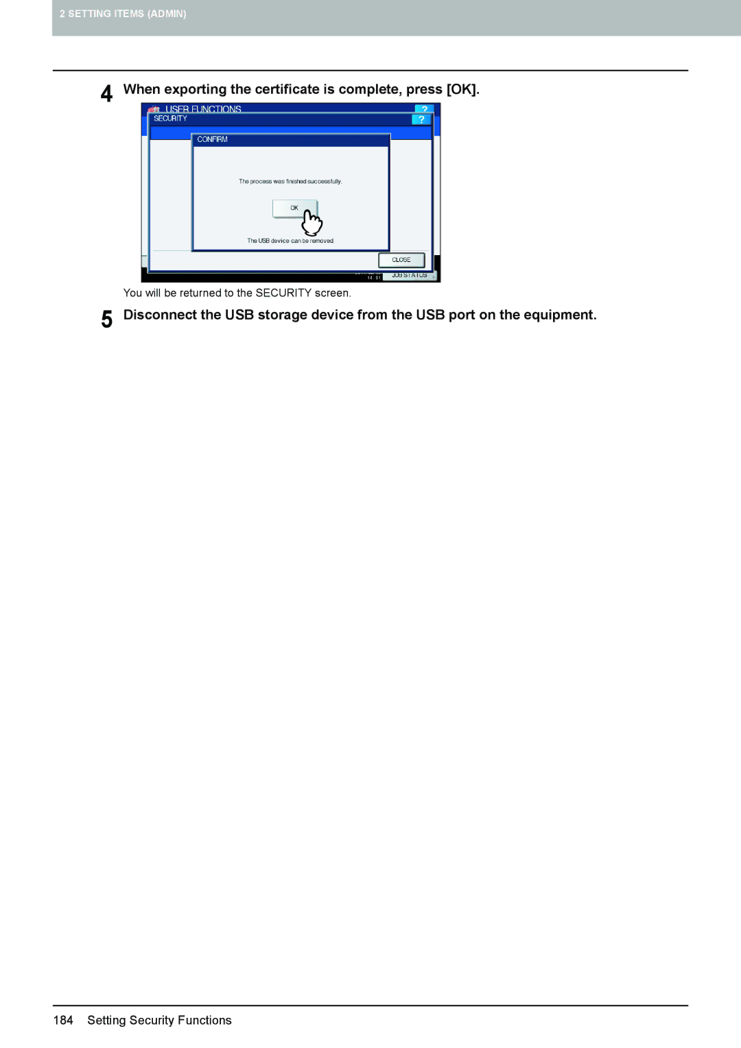 Toshiba 4540C manual When exporting the certificate is complete, press OK 