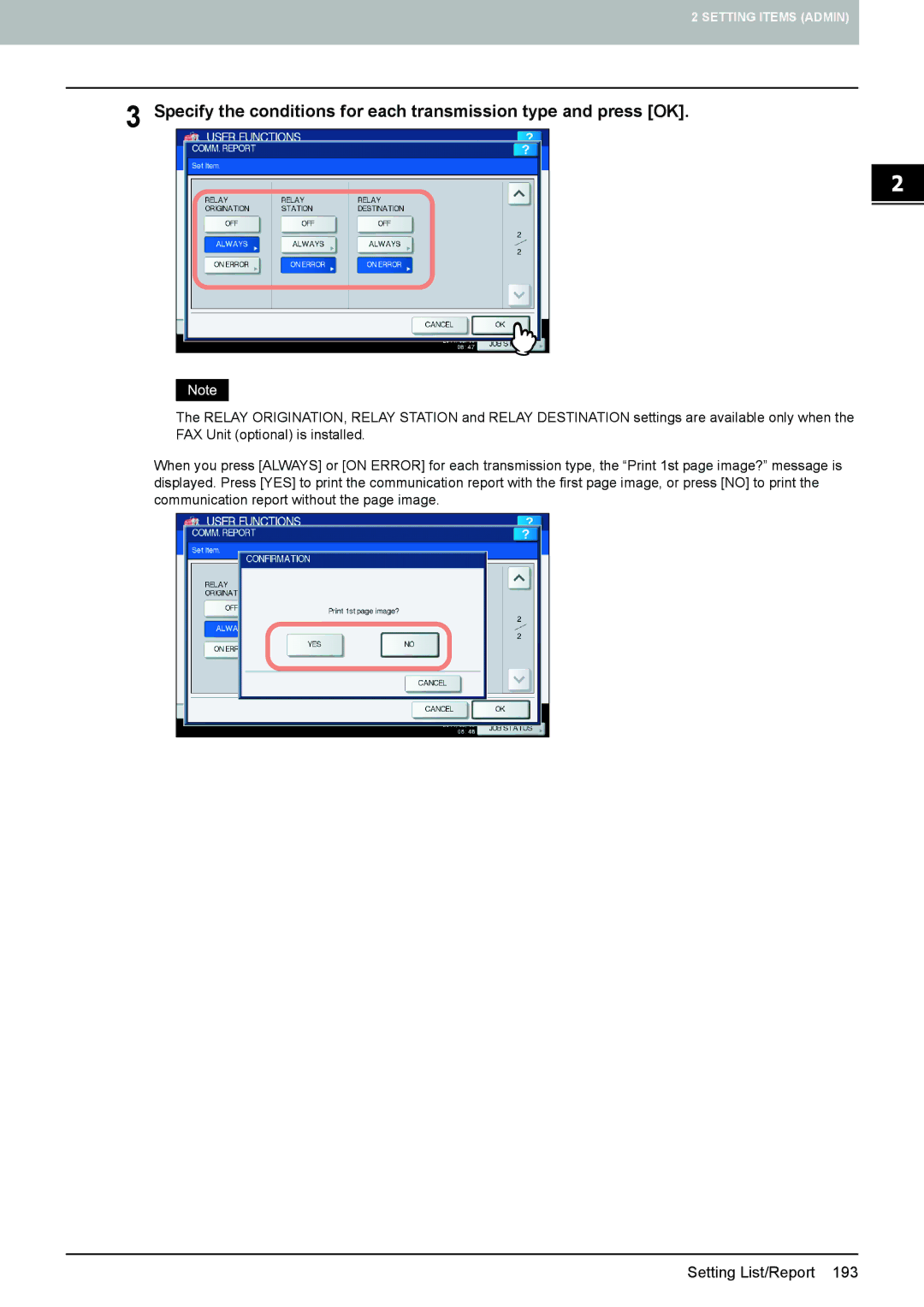 Toshiba 4540C manual Setting List/Report 