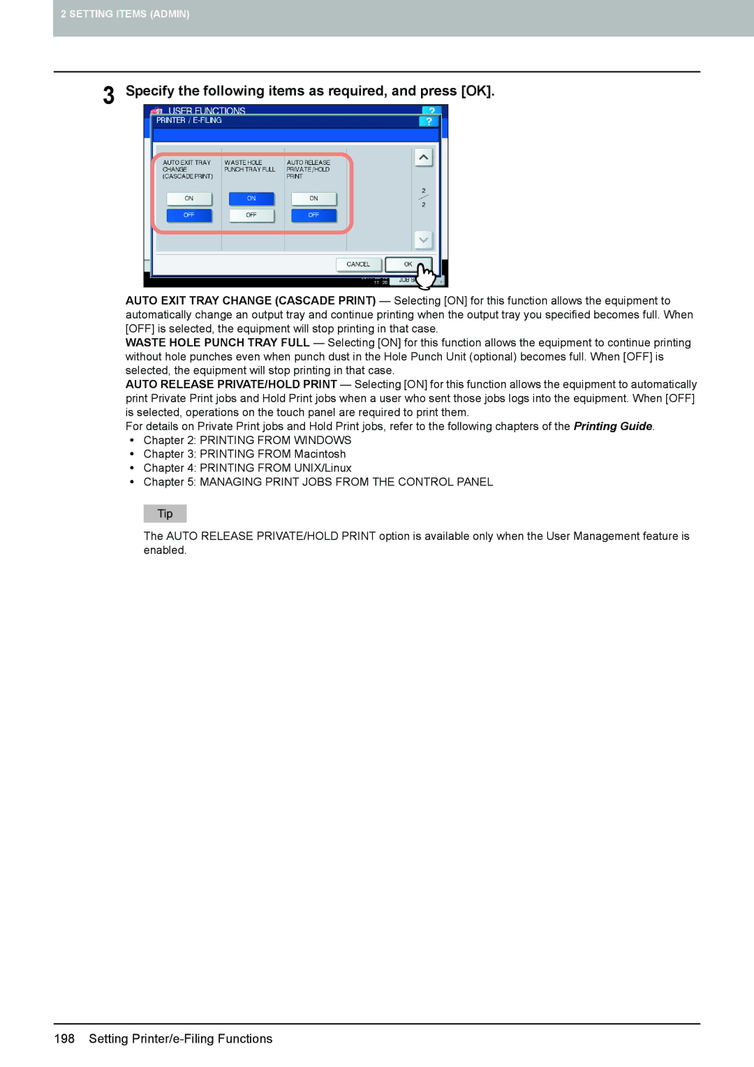 Toshiba 4540C manual Specify the following items as required, and press OK 