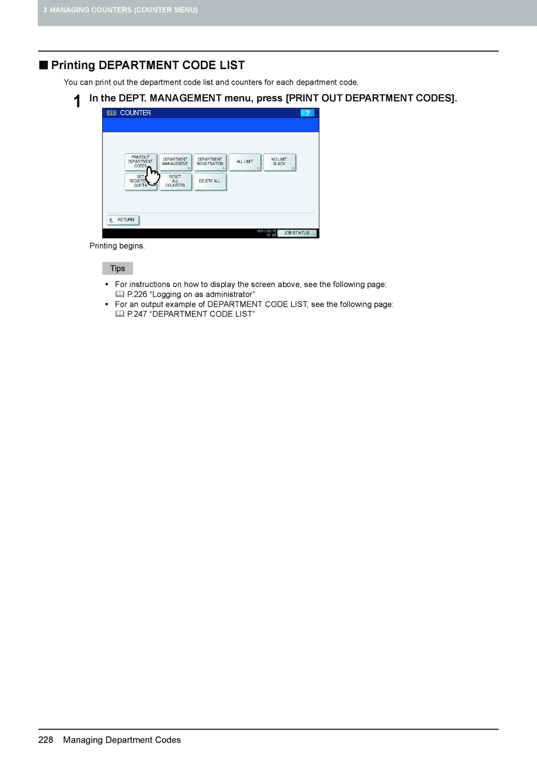 Toshiba 4540C manual „ Printing Department Code List, DEPT. Management menu, press Print OUT Department Codes 