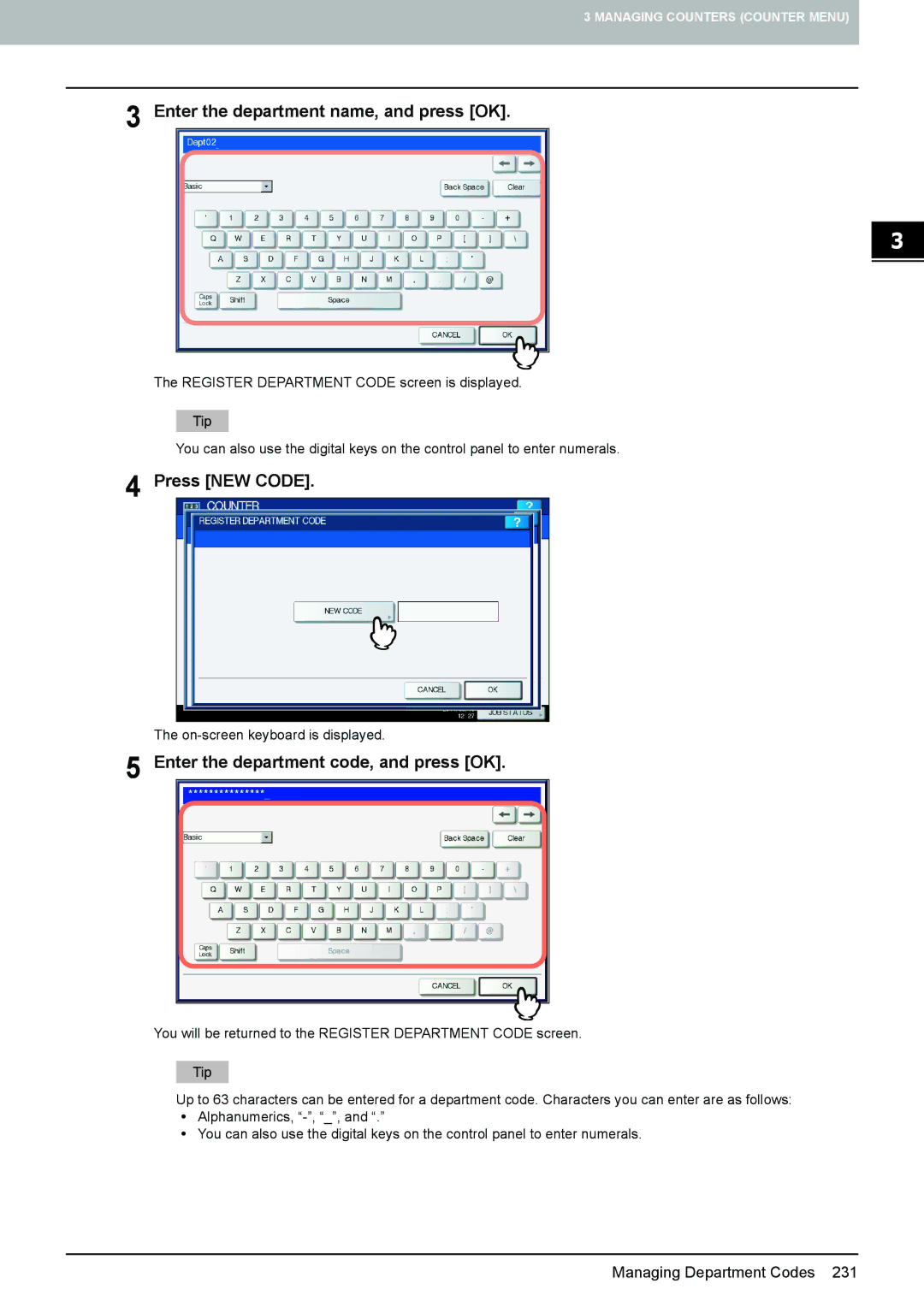 Toshiba 4540C manual Enter the department name, and press OK, Press NEW Code, Enter the department code, and press OK 