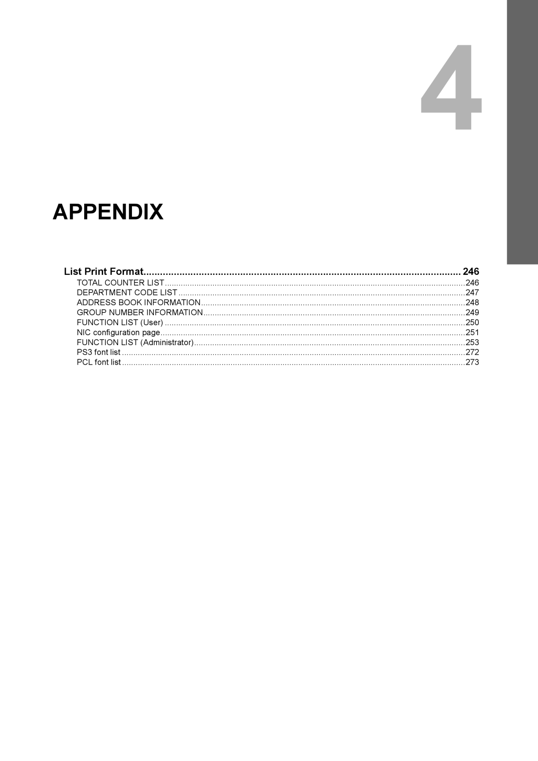 Toshiba 4540C manual Appendix, List Print Format 246 