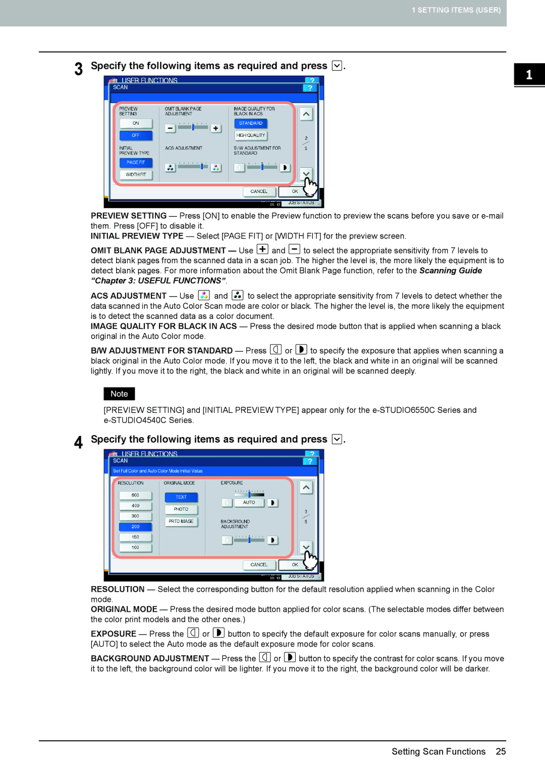 Toshiba 4540C manual Specify the following items as required and press 