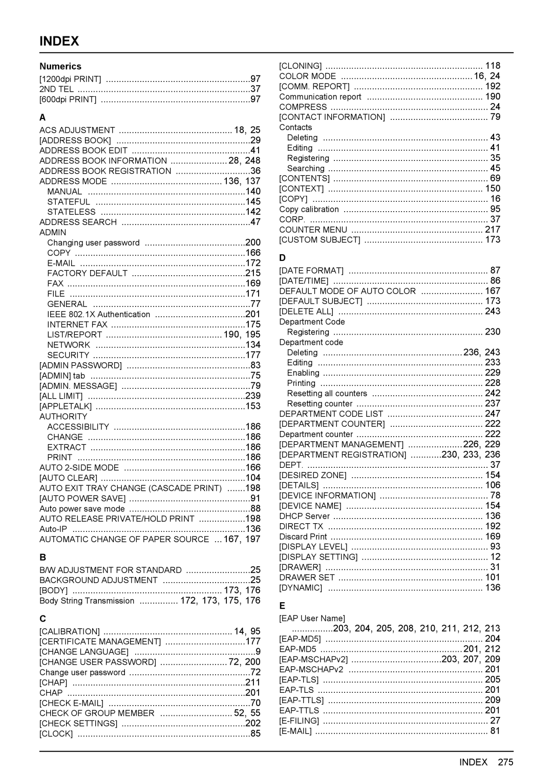 Toshiba 4540C manual Index 