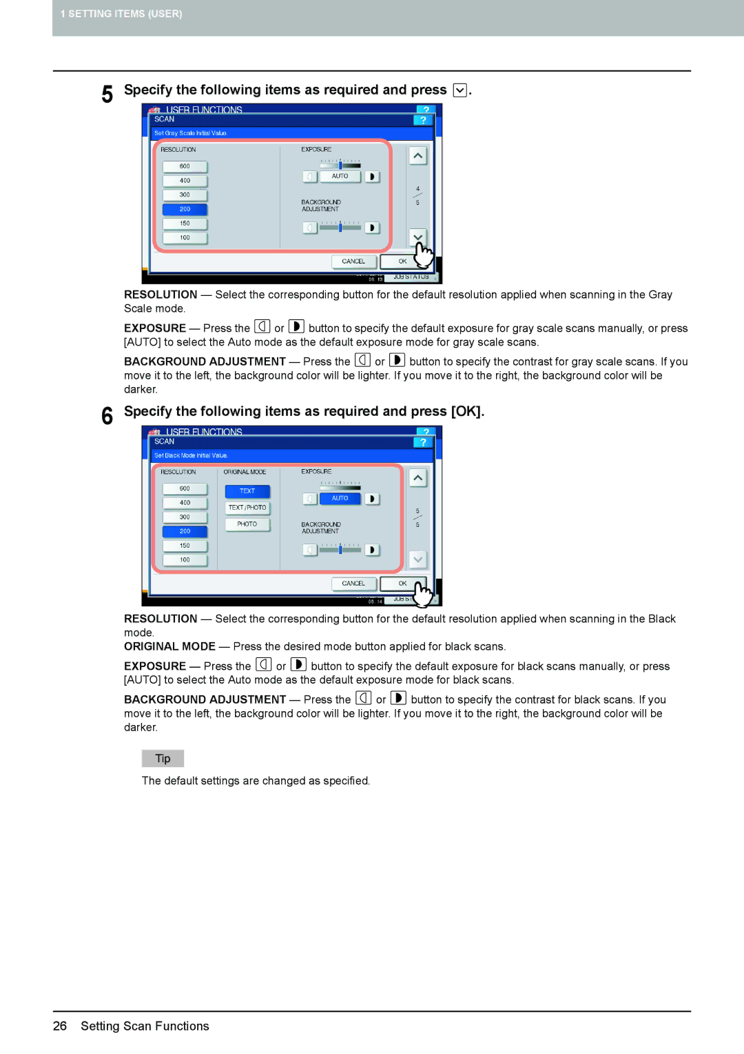 Toshiba 4540C manual Specify the following items as required and press OK 