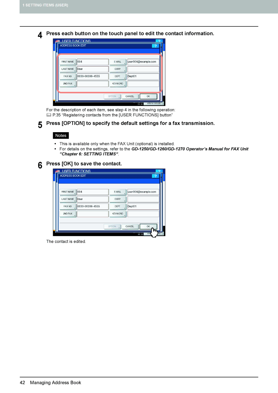 Toshiba 4540C manual Press OK to save the contact 