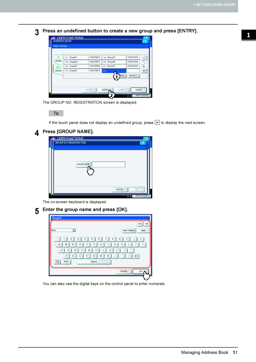 Toshiba 4540C manual Press Group Name, Enter the group name and press OK 