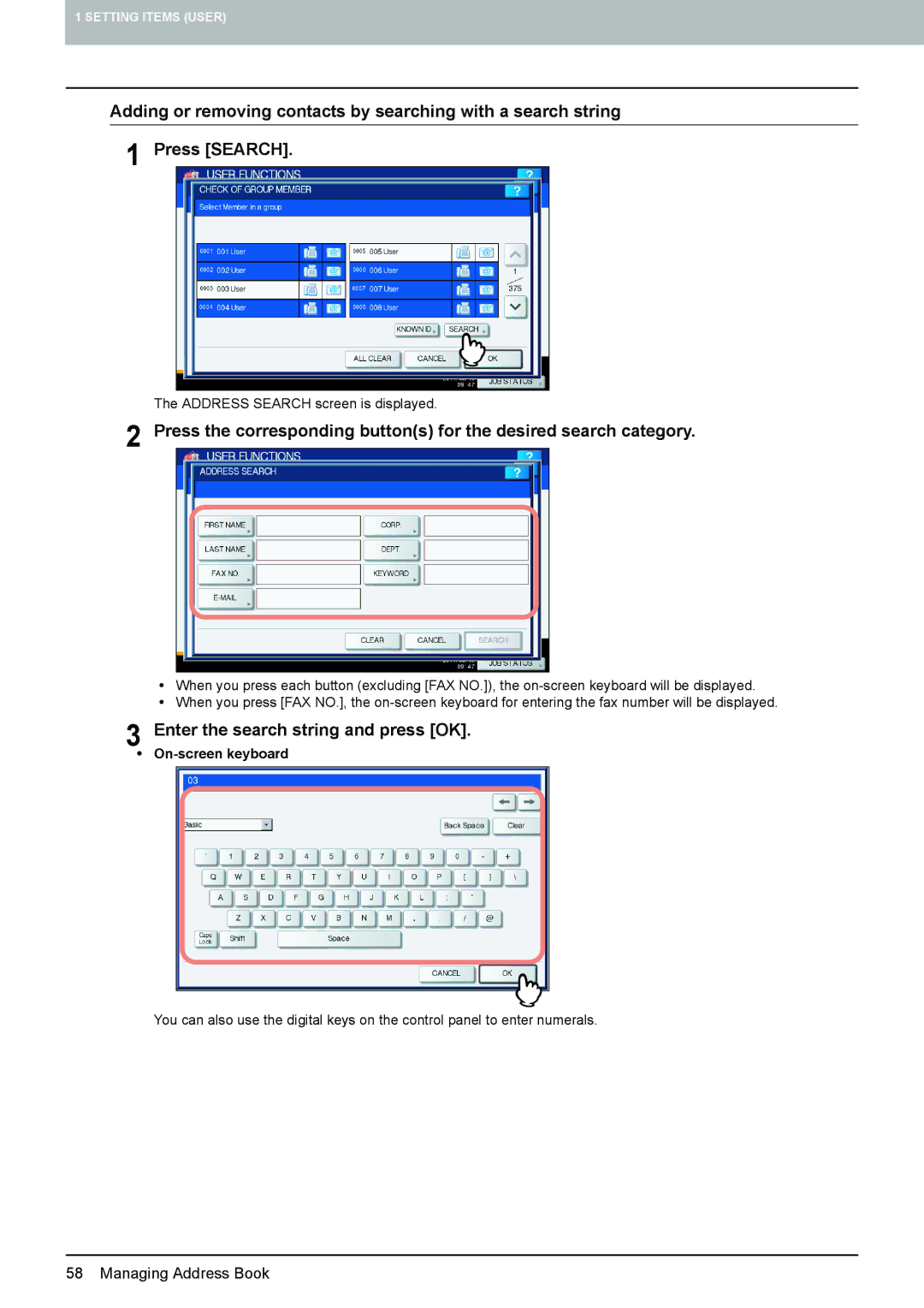 Toshiba 4540C manual Enter the search string and press OK 