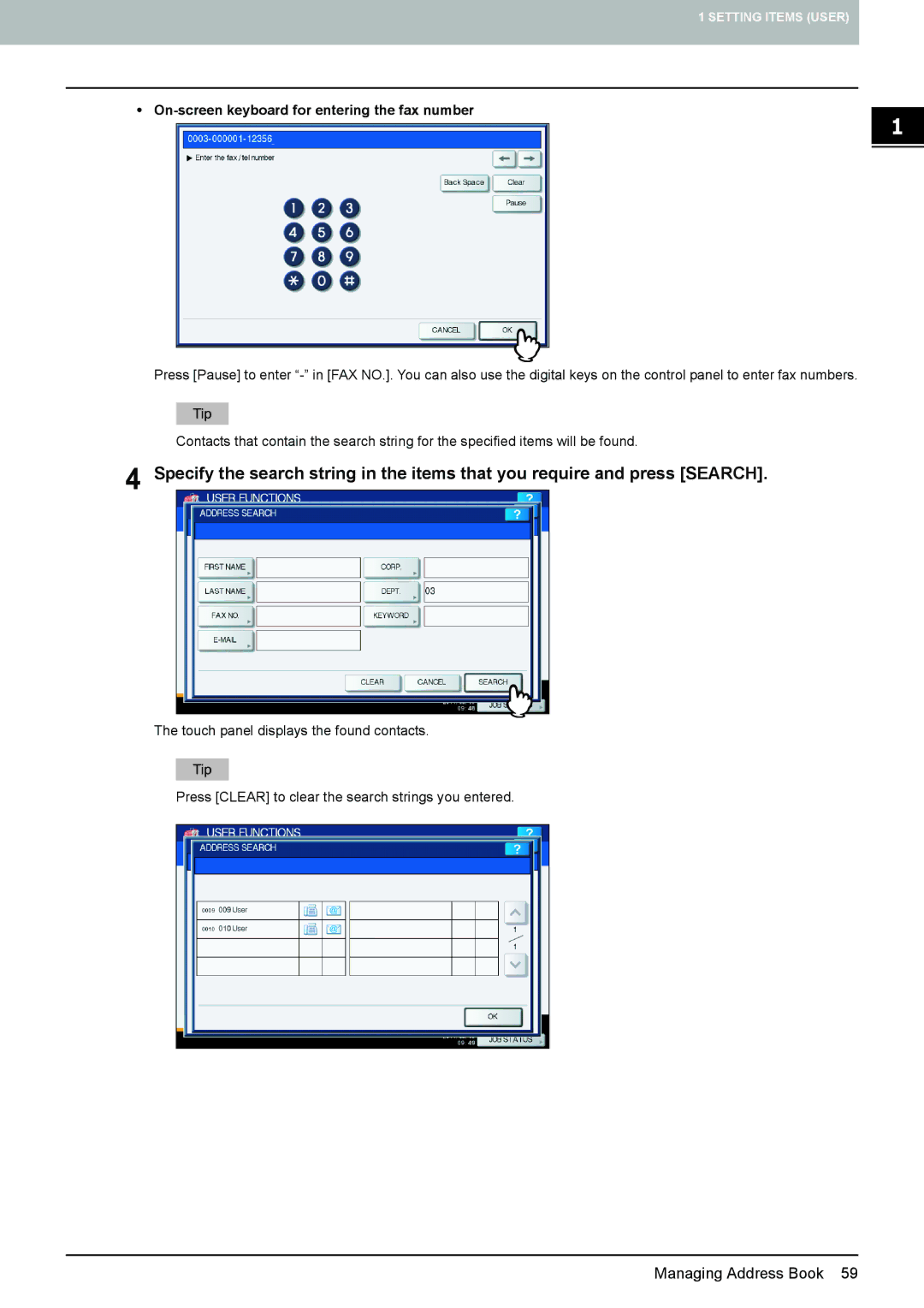 Toshiba 4540C manual On-screen keyboard for entering the fax number 