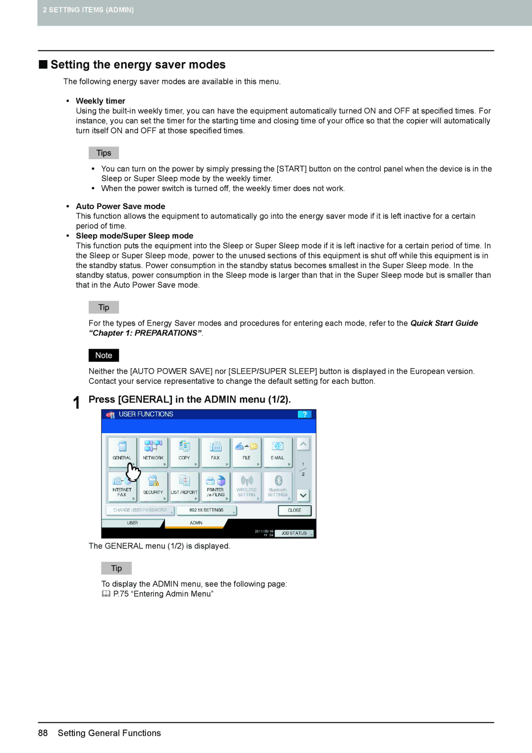 Toshiba 4540C manual „ Setting the energy saver modes, Weekly timer, Auto Power Save mode, Sleep mode/Super Sleep mode 