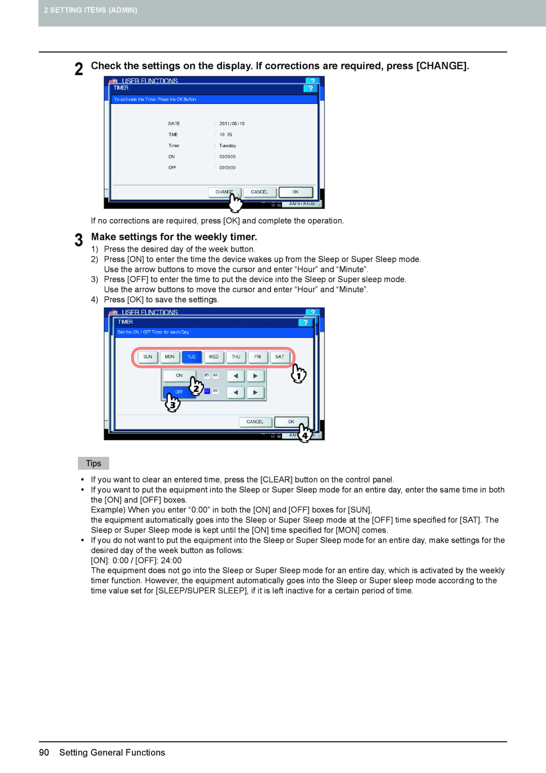 Toshiba 4540C manual Make settings for the weekly timer 