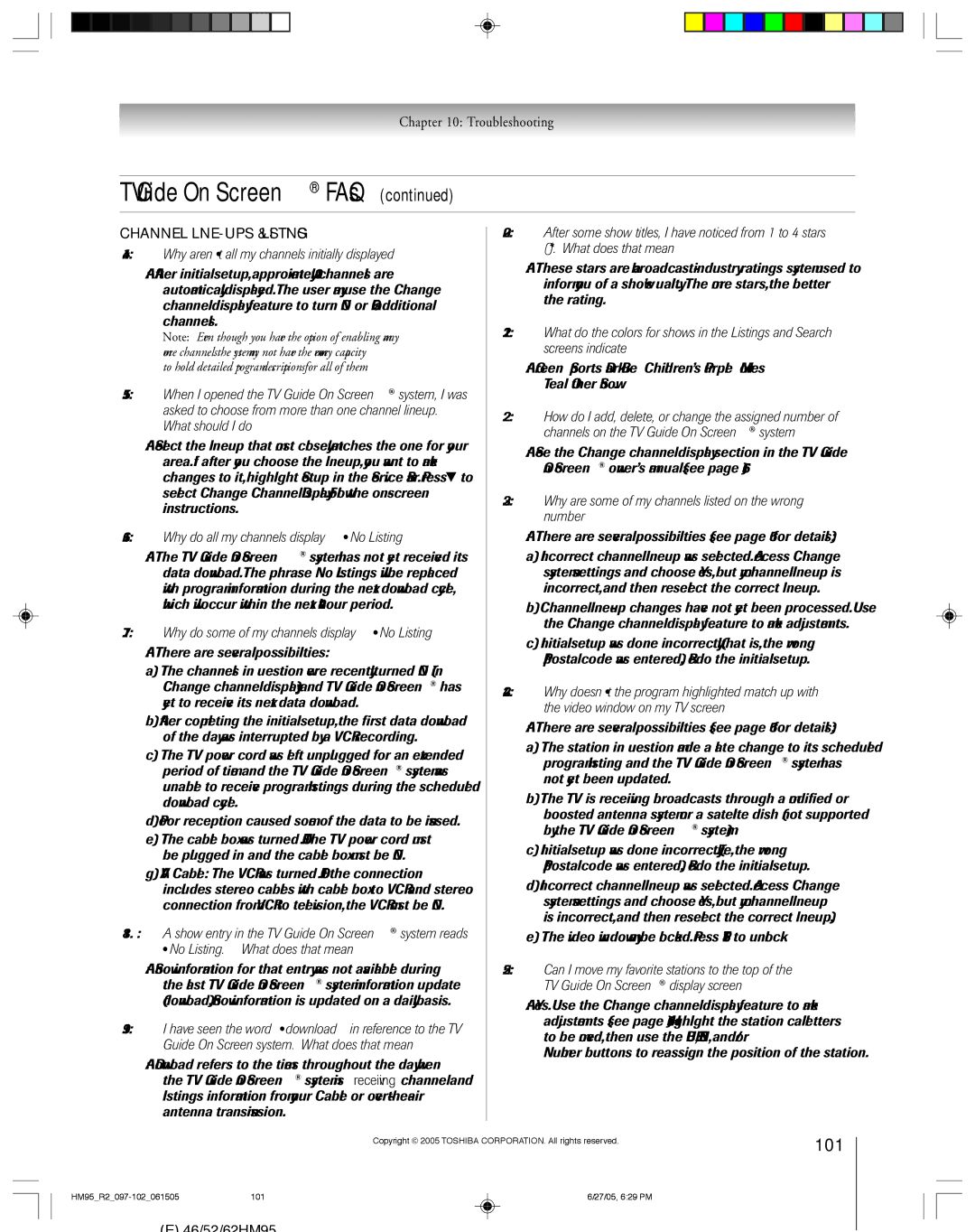 Toshiba 46HM95 owner manual 101, Why aren’t all my channels initially displayed? 